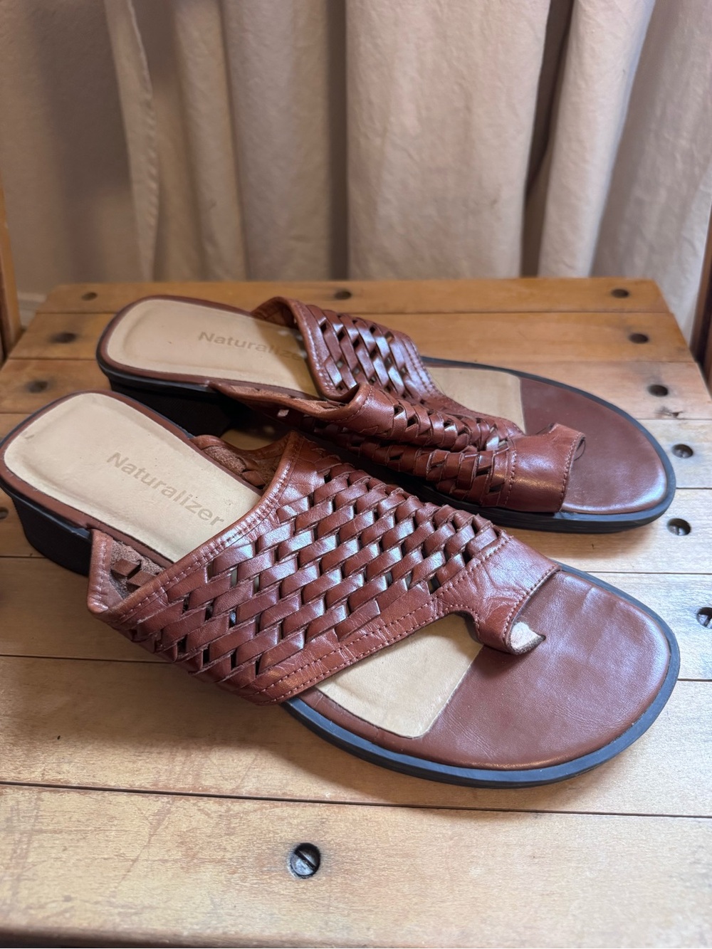 Naturalizer Brown Woven Leather Slide Sandals